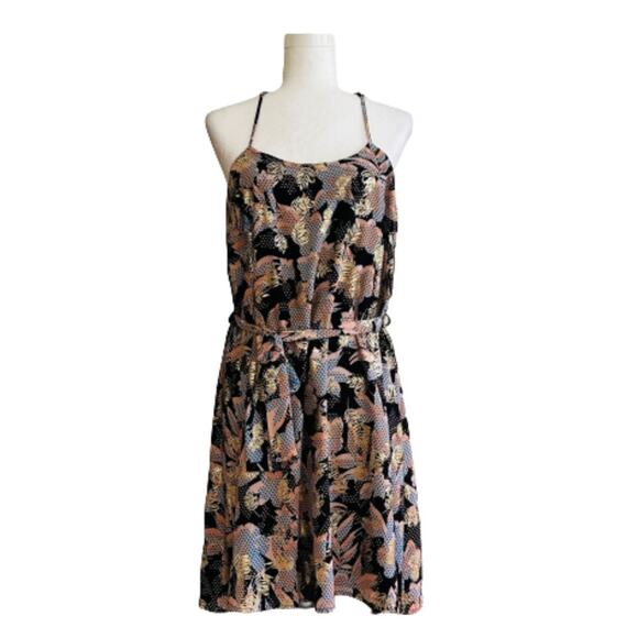 Collective Concepts Dress Pink Black Gold Floral Halter Sash Tie Waist Medium - Picture 1 of 12
